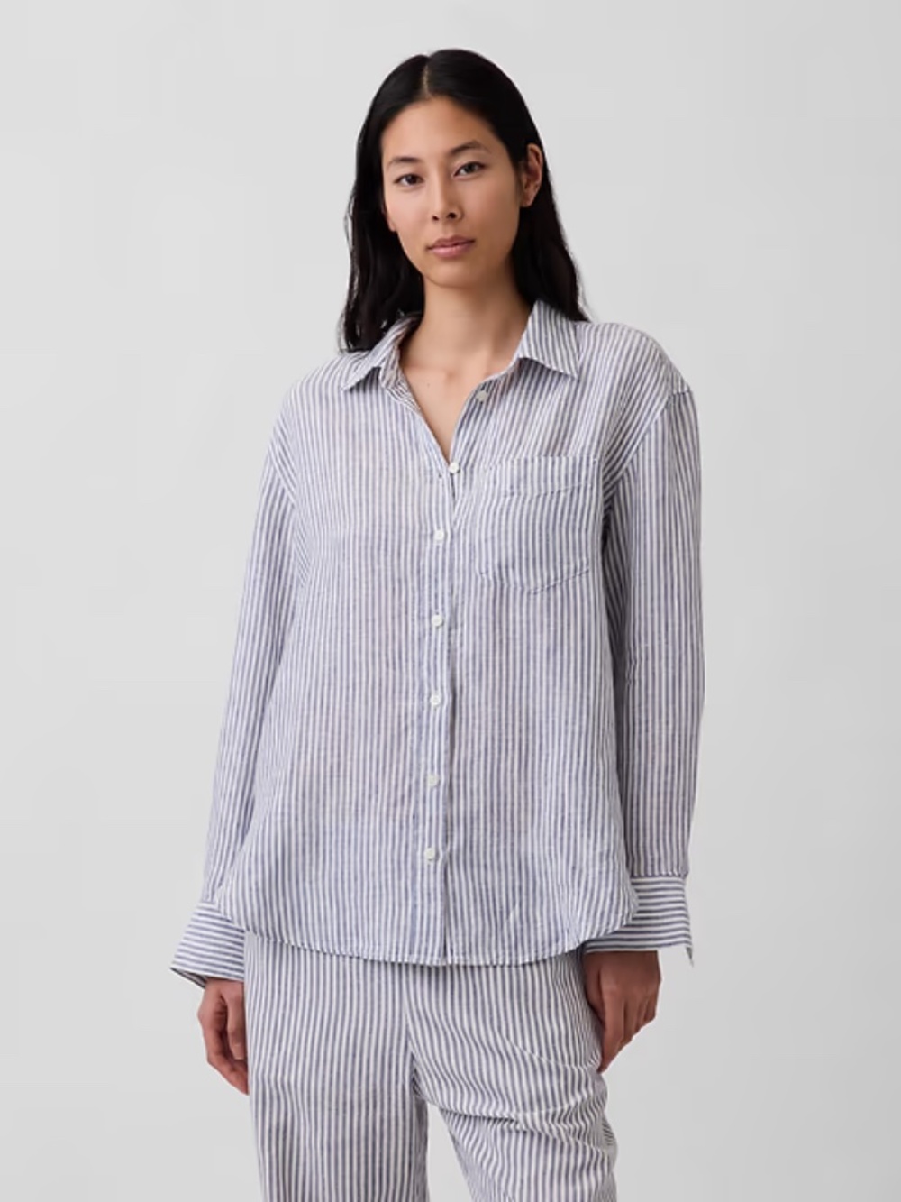 NWOT Gap 100% Linen Oversized Shirt Blue and White Stripe Small Petite